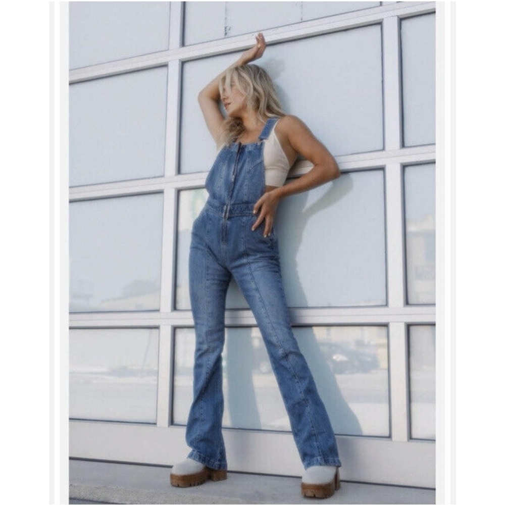 Free People Camilla Zip Up Boot Cut Flare Overalls